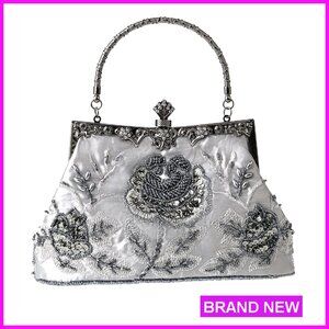 Vintage Floral Beaded Rhinestone Embroidery Sequin Clutch Evening Bag Elegant